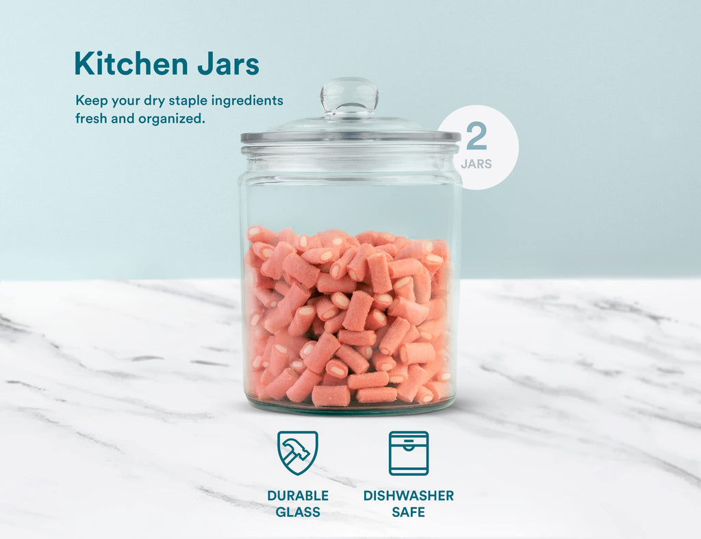 Glass Storage Containers with Lids, 1/2 Gallon, Set of 2, Glass Kitchen Jars, Food & Cookie Storage Containers for
