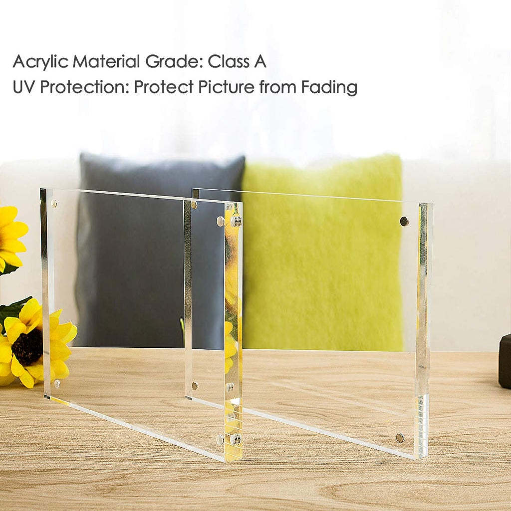5x5 Clear Acrylic Picture Frames 3 Pack, 20% Thicker Blocks Self Standing Magnetic Photo Frame, Desktop Card Display