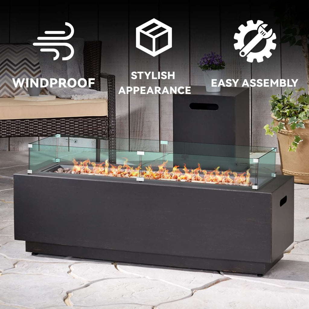 Fire Pit Wind Guard, 53.5" x 19.5" x 6", Clear Tempered Glass