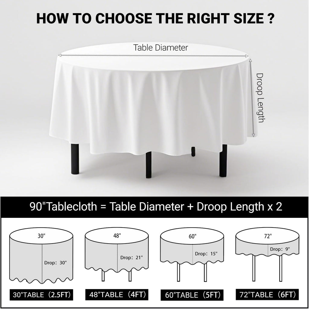 6 Pack 90 Inch Round White Tablecloth Washable Polyester Fabric for Wedding Banquet Holiday Party Table Cover