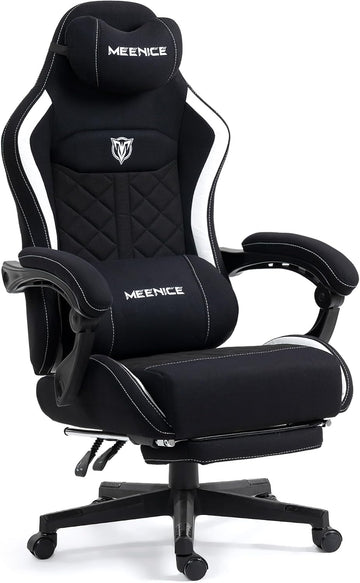 Big and Tall Gaming Chair Fabric with Footrest, Massage Lumbar for Adults | Ergonomic High Back Gamer Chair with