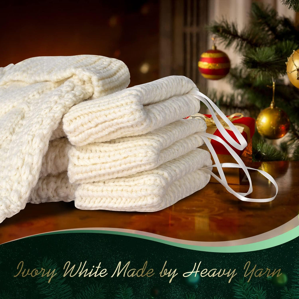 Ivory and Green Cable Knit Christmas Stockings Bulk Family Vintage Xmas Stockings for Fireplace Hanging 20" Long,4