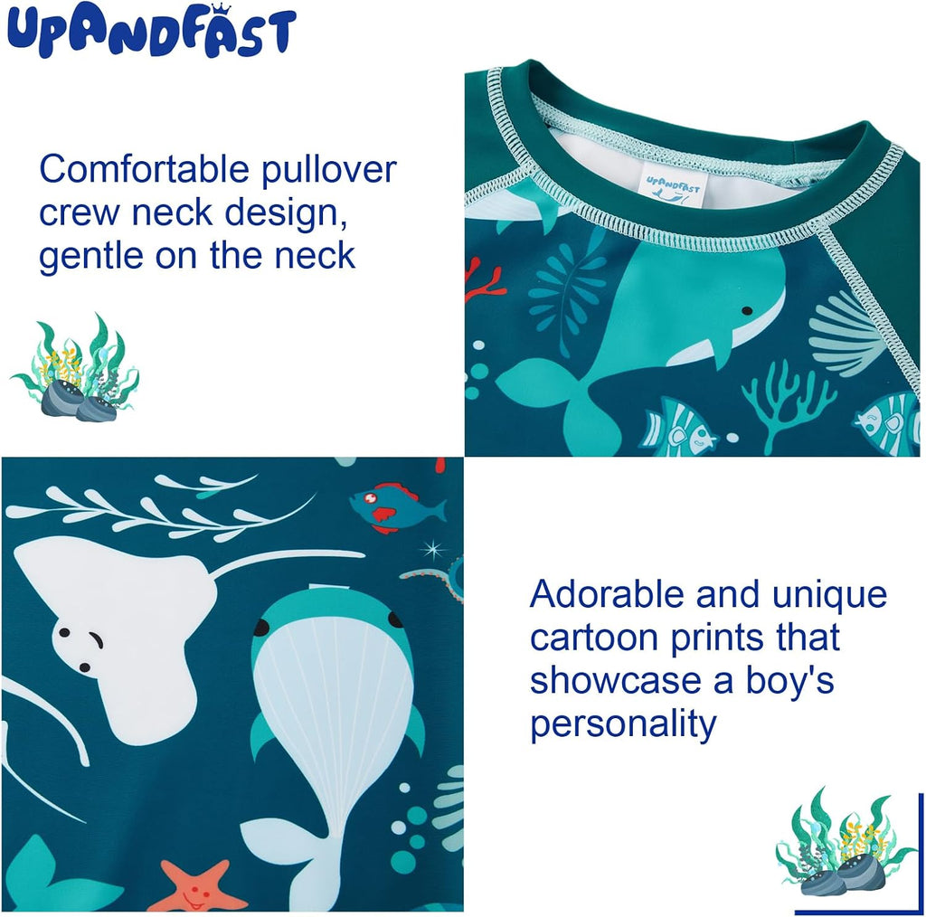 Boys Rash Guard Set UPF 50+ Long Sleeve Swimsuits