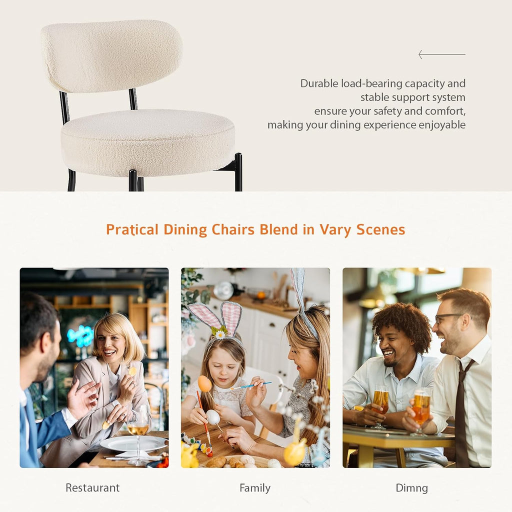 Dining Chairs Set of 4, Boucle Upholstered Modern Mid Century Round Kitchen Chairs with Curved Backrest & Metal Legs