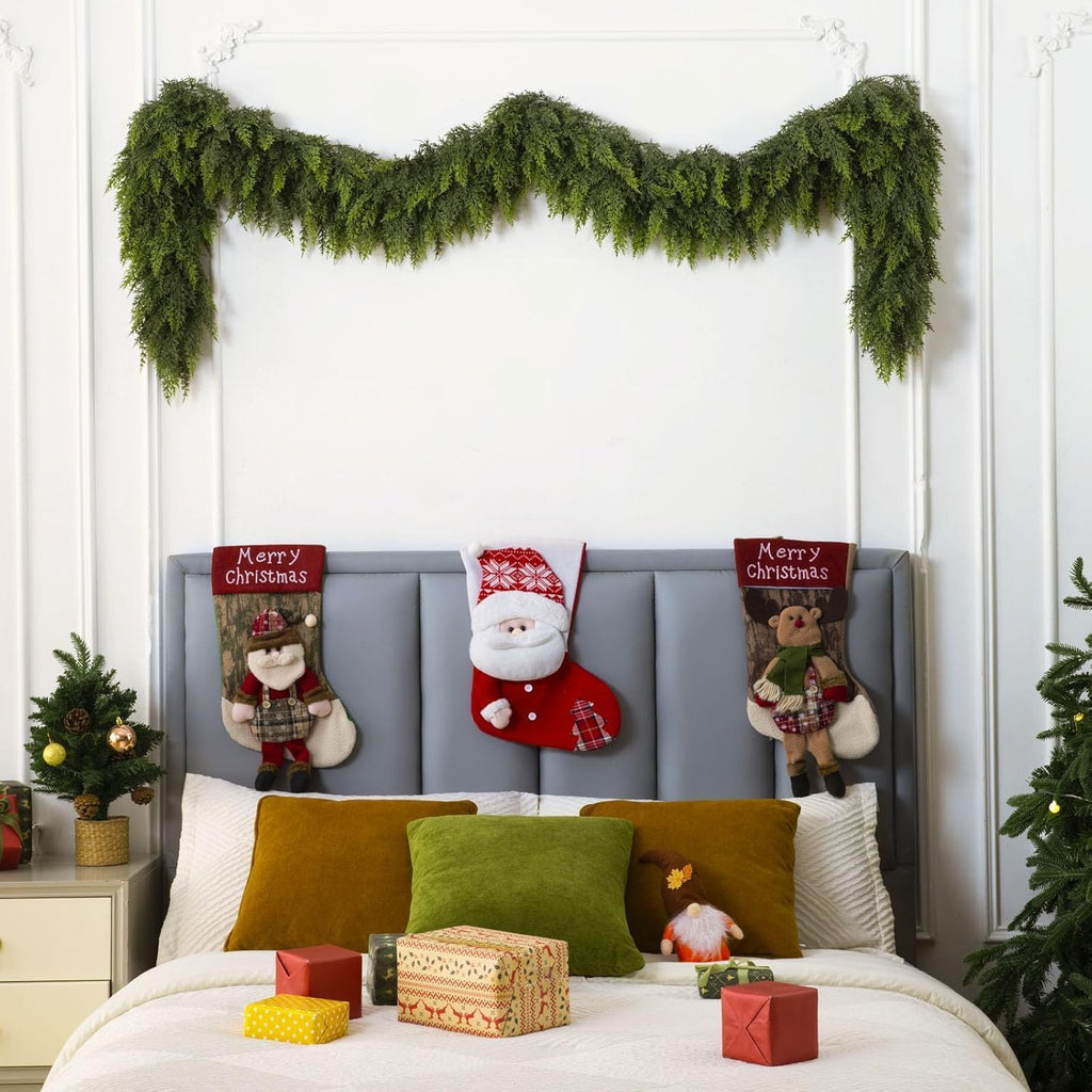 Feet Christmas Cedar Garland - Thick & Lush Realistic Artificial Green Faux Cedar Pine Needles Garland - Set of 2