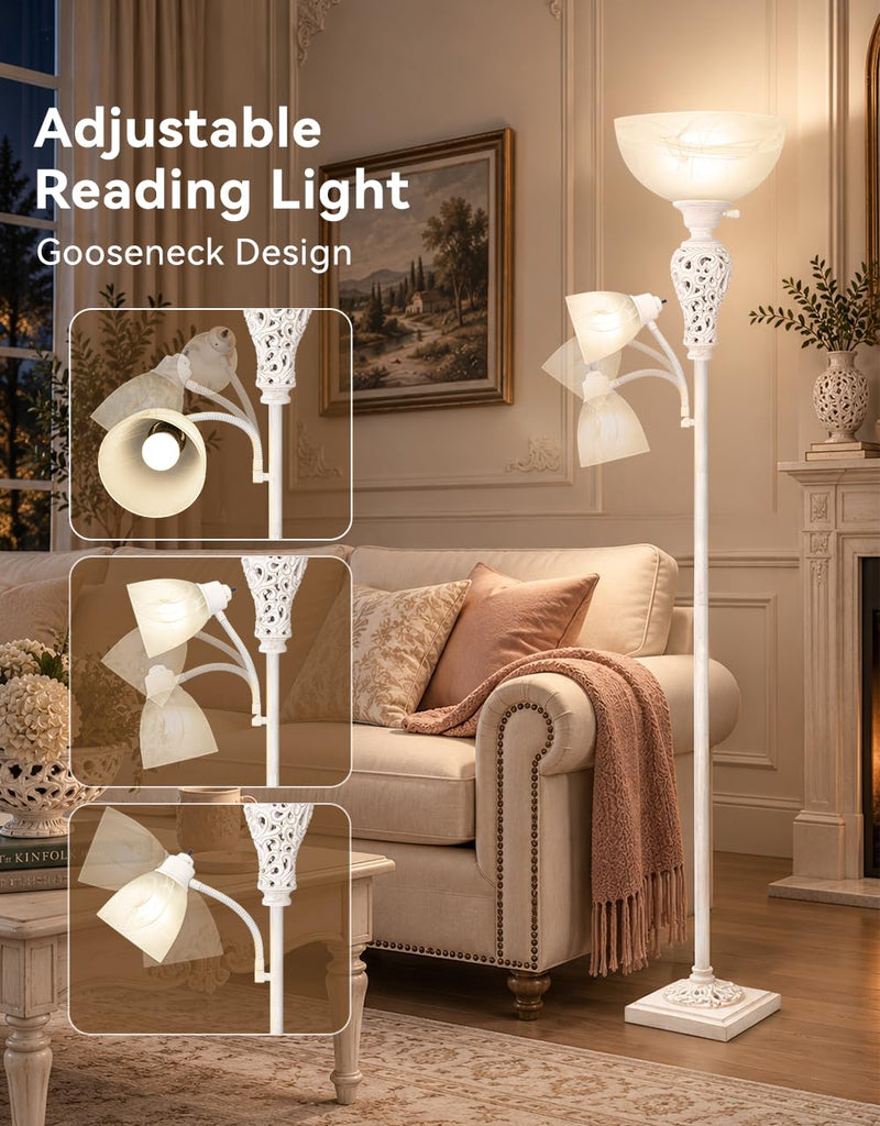 Torchiere Floor Lamp with Adjustable Reading Light Corner