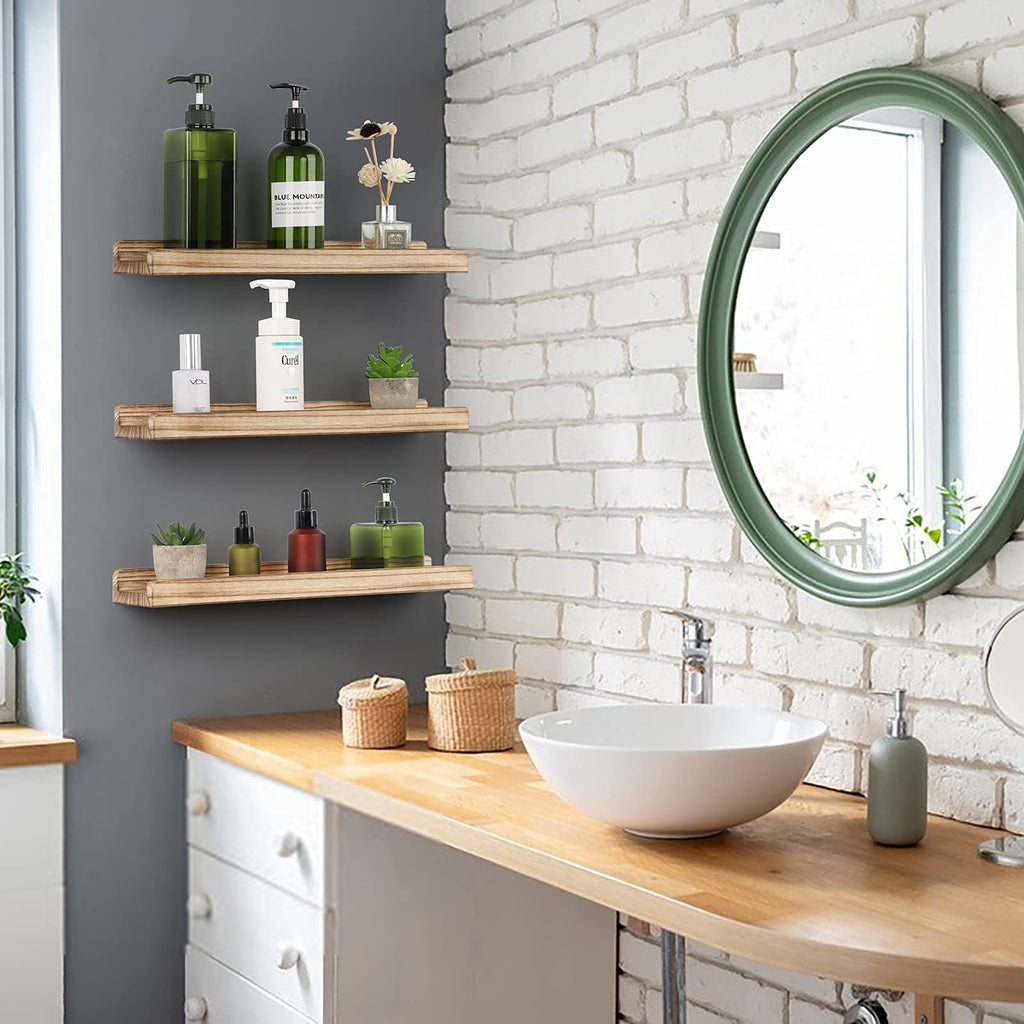 Floating Shelves for Wall, 16.9 inch Wood Wall Shelves with Ledge, Floating Shelf Picture Ledge Set of 3 Bedroom