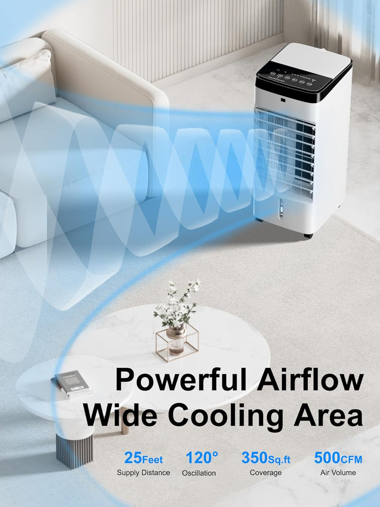 Portable Air Conditioners, 3 IN 1 Evaporative Air Cooler with Detachable Water Tank, 6 Ice Packs, 12H Timer