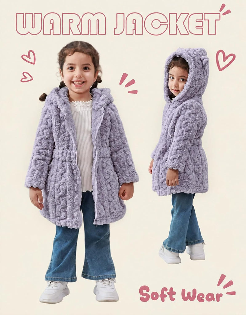 Toddler Girls Fleece Jacket Hooded Zip-up Warm Coats 2-6 Years