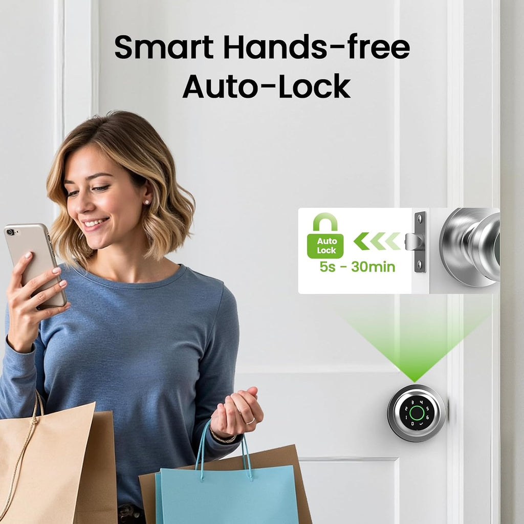 Fingerprint Door Lock, 4 in 1 Smart Fingerprint Door Knob with Keypad, App Control, Auto Lock, Biometric Door Knob