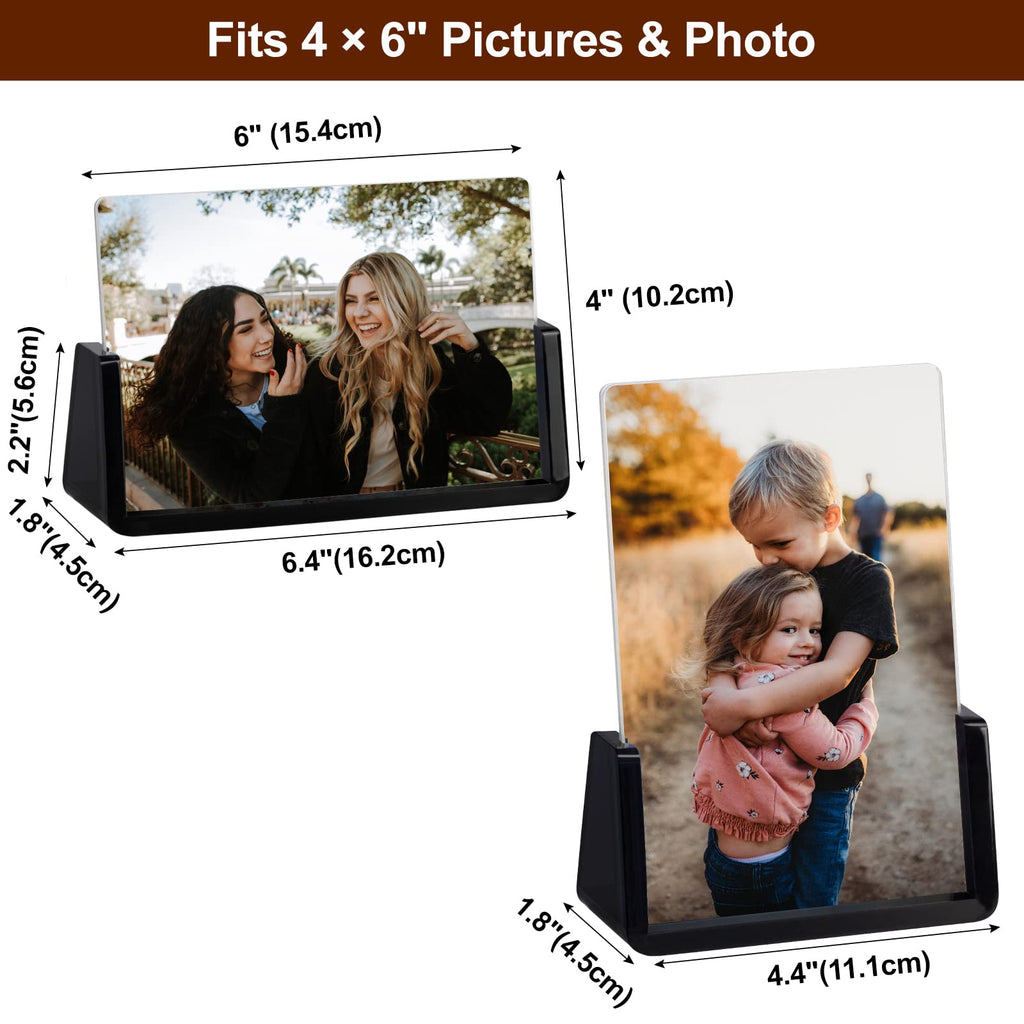 2 Pack Acrylic Picture Frames 4x6 with Translucent Black Base Stand, Frameless Photo Frame for Tabletop or Desktop