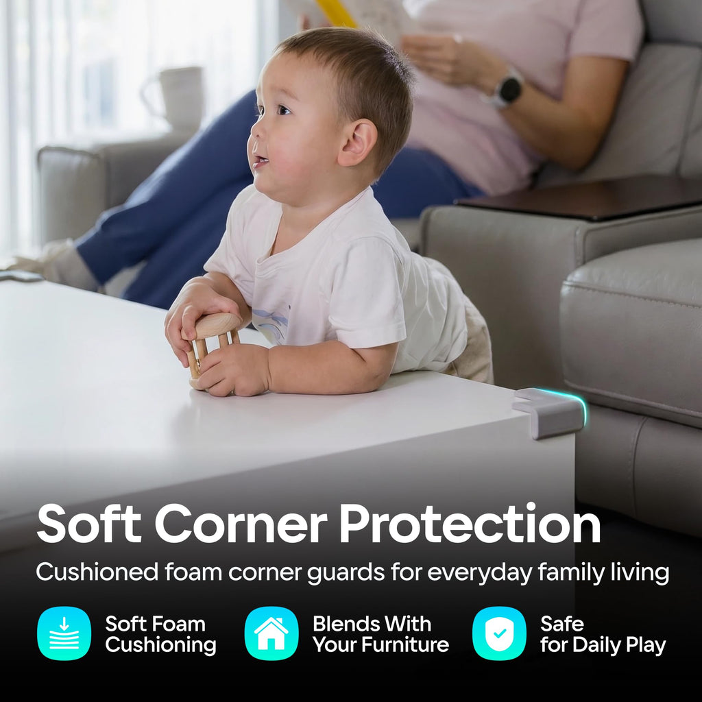 12-Pack Baby Proofing Corner Protectors, Pre-Taped, Gray