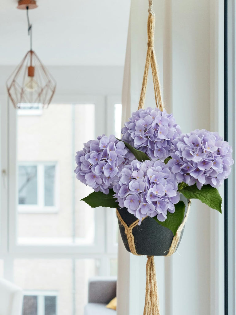 Pale Purple Hydrangea Artificial, 19.6" 4PCS Fake Real Touch Large Faux Hydrangea Silk Bouquet with Green Stems
