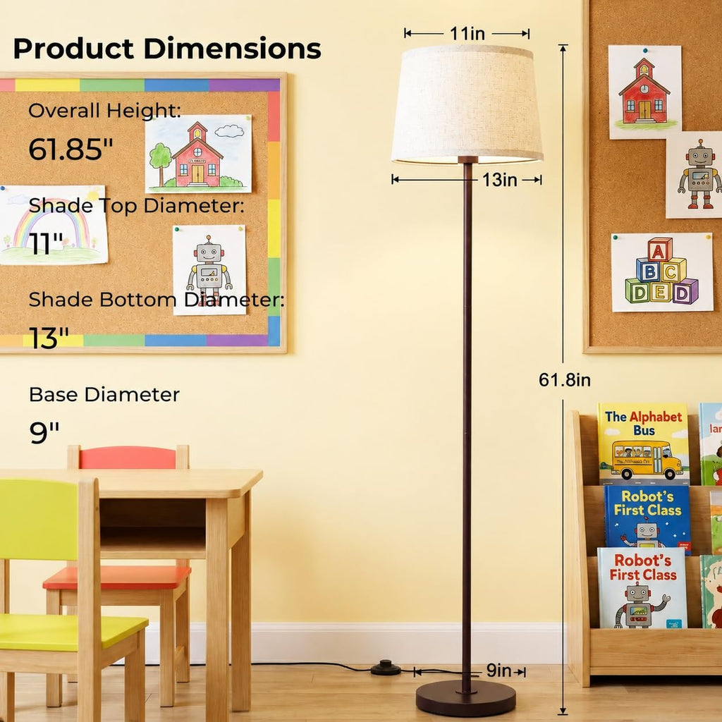 Floor Lamp for Classroom with Linen Shade 61.8" Modern Floor Lamp Foot Pedal Switch Minimalist Design for School
