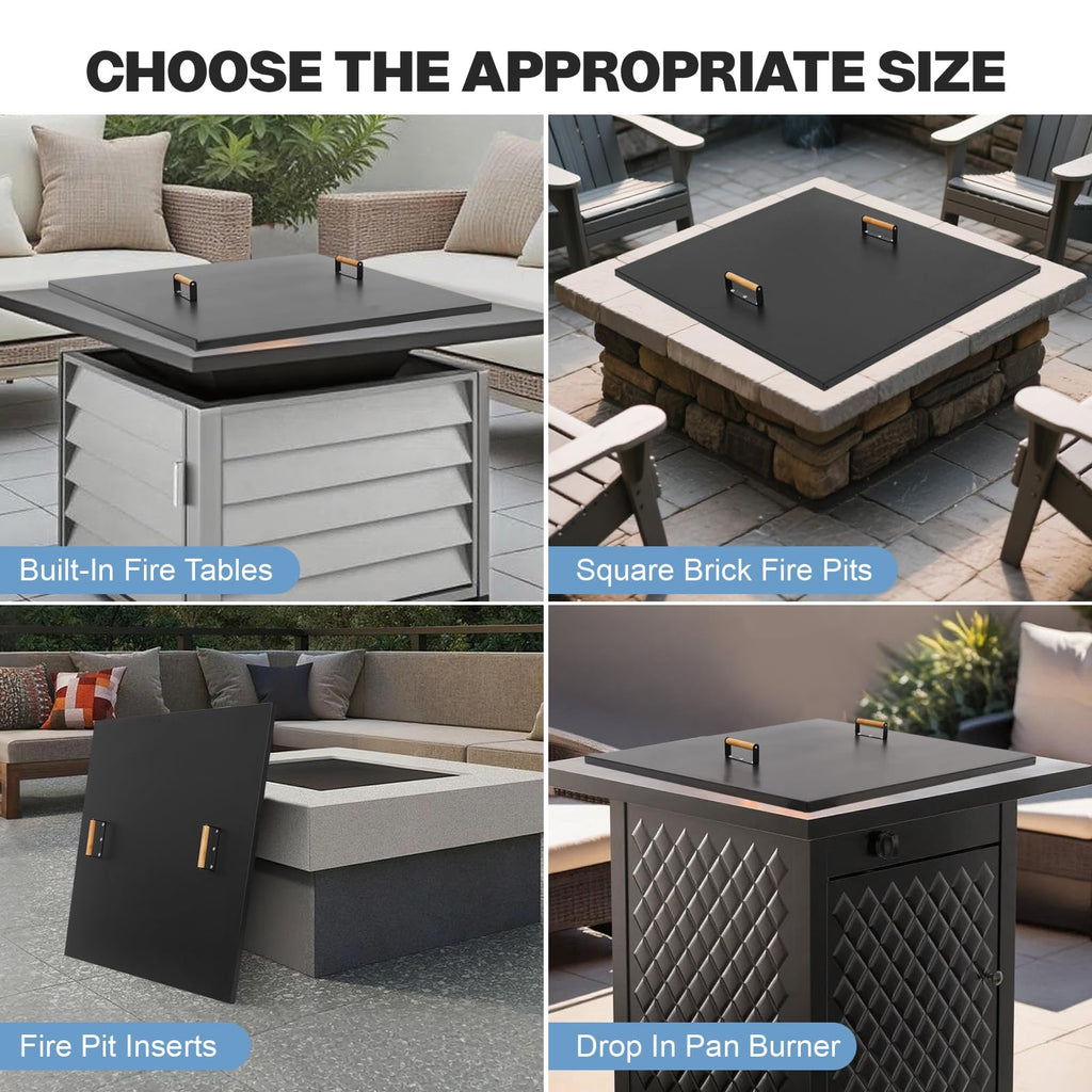 Fire Pit Lid Square 38", Heat Resistant Metal Firepit Cover
