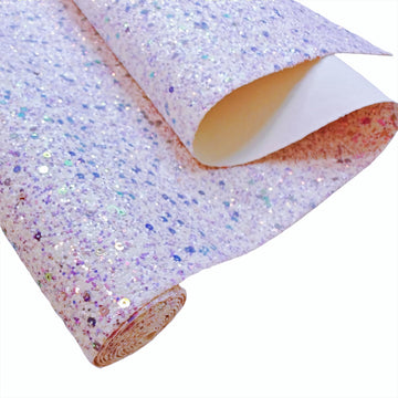 Elegant Faux Leather Roll, 52" x 12" inches, Iridescent Sequin Light Purple Chunky Glitter PU Canvas Leathertte