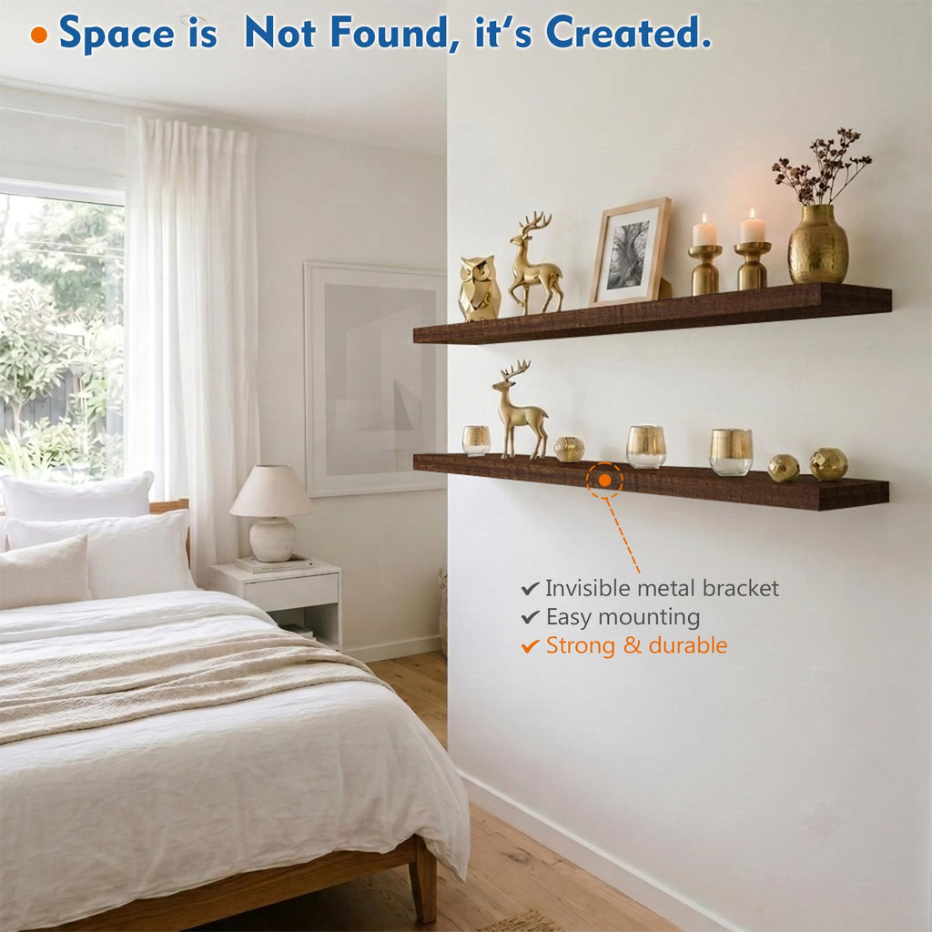 48 inch Floating Shelves Dark Wood, Long Wall Shelves