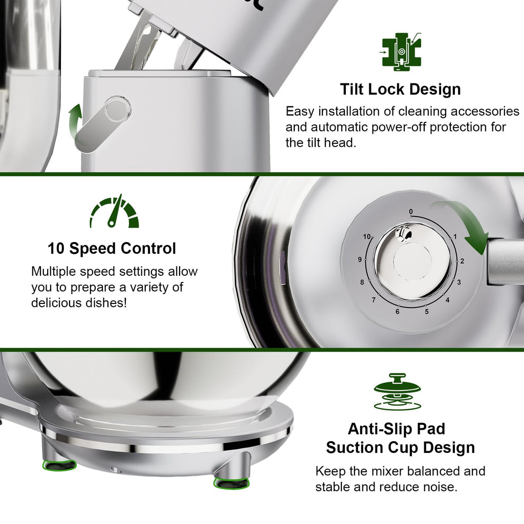 7.45 QT Tilt-Head Stand Mixer, Electric Mixer for Baking (Silver)