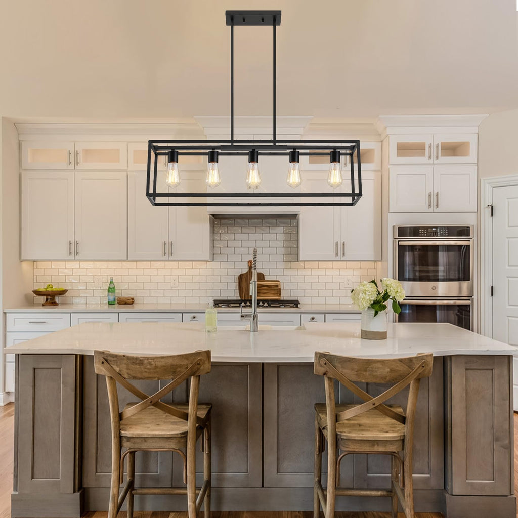 Dining Room Light Fixture,Black Farmhouse Kitchen Island Lighting,Rustic Pendant Light Over Table