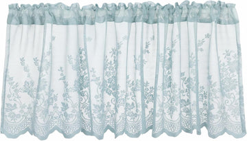 Lace Valances for Windows, Short Floral Lace Valance Curtains Vintage Blue Sheer Valance Over Sink Rod Pocket Window