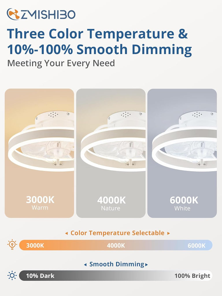 Low Profile Ceiling Fans with Lights and Remote, 13 Inch Fandelier Ceiling Fan with Light, White Modern Flush Mount Ceiling Fan, Small Dimmable LED Fan Lights for Bedroom A101-B0D2KS5L9J