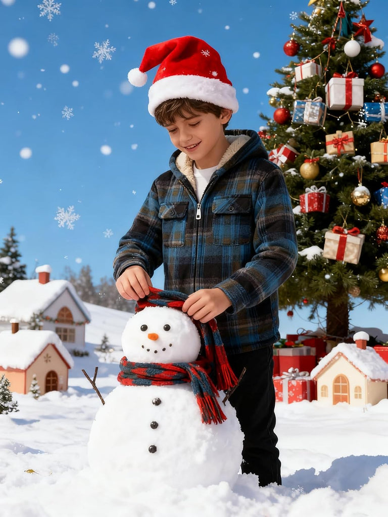 Boys Fleece Jacket with Hood Unisex Child Sherpa Lined Zip Up Warm Coat Hooded Sweatshirt Outerwear
