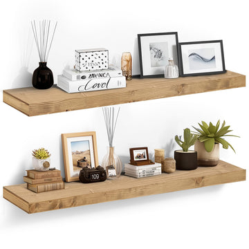 Floating Shelves, 48 Inch Wall Mounted Shelves, Set of 2, Oak