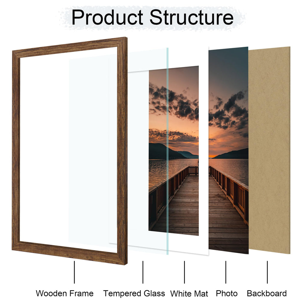 24x36 Poster Frame Set of 2, 24 x 36 Wood Picture Frames with Mat for 20x30, Wooden Photo Frame with Tempered Glass