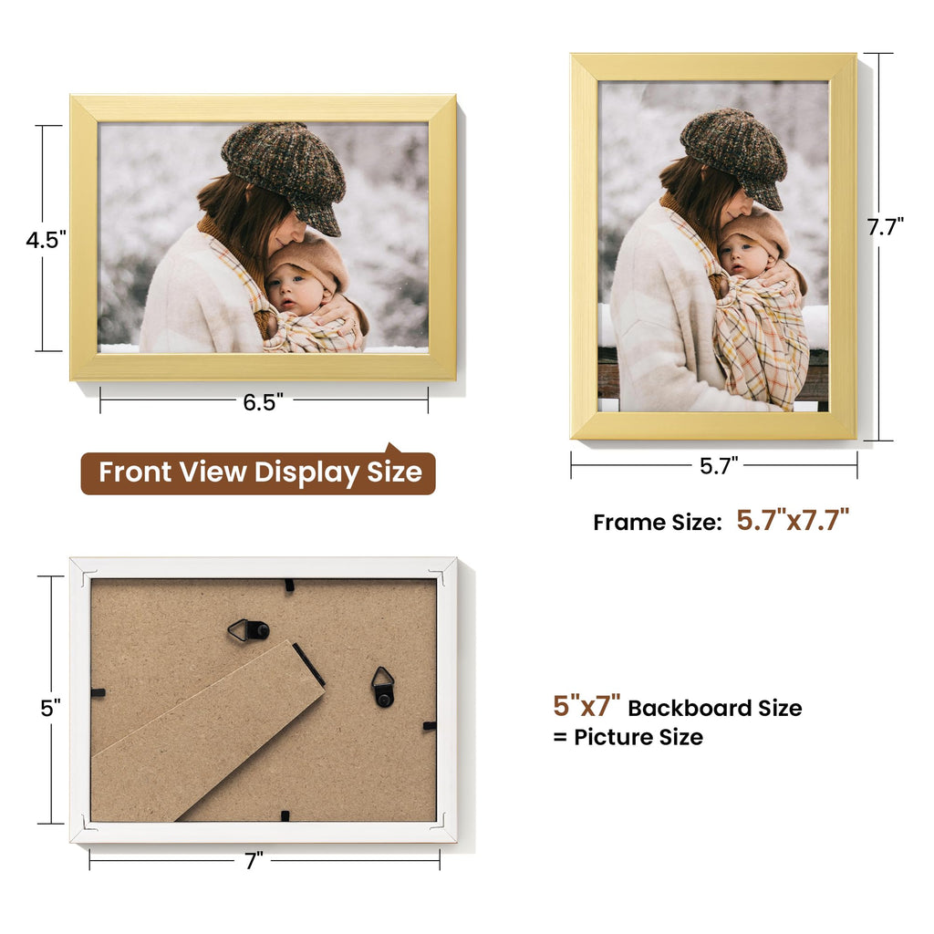 5x7 Picture Frame Set of 12, Gold Photo Frames Display 5"x7" Pictures, Picture Frames 5x7 Wall Gallery Collage Tabletop