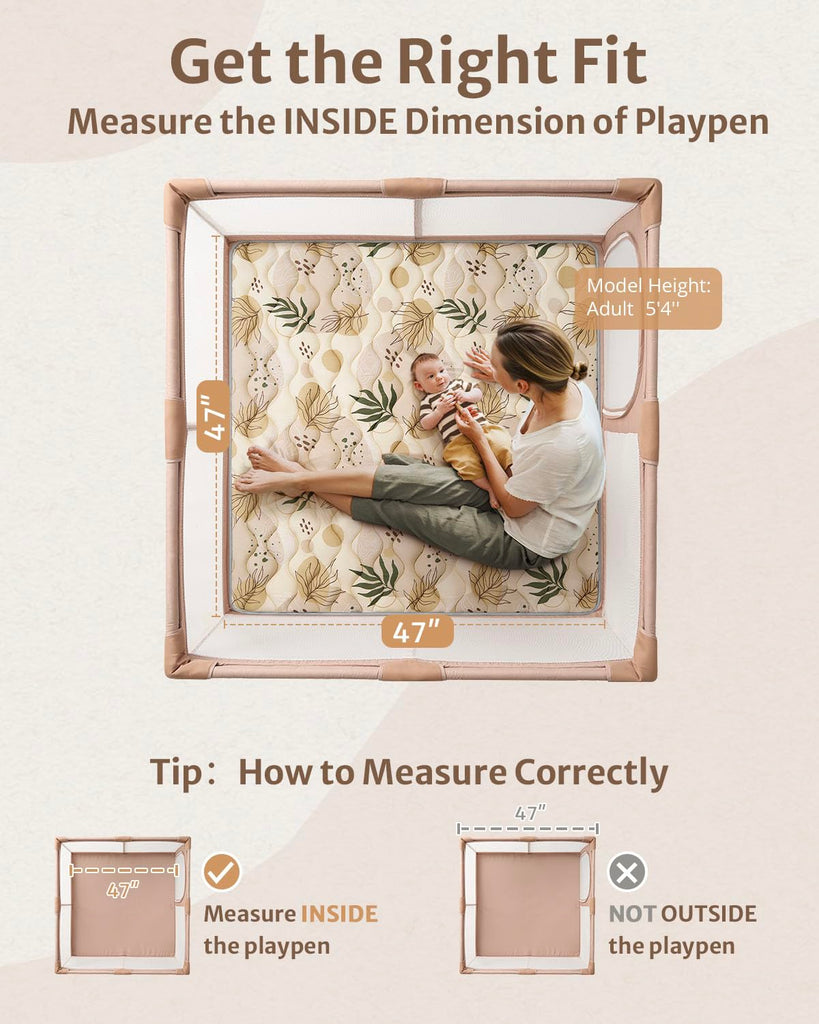 Play Mat, 47x47 Infant Play Mat for Playpen, Thicken Foam Cushioned Baby Mat for Floor, Non-Slip Kids Play Mat