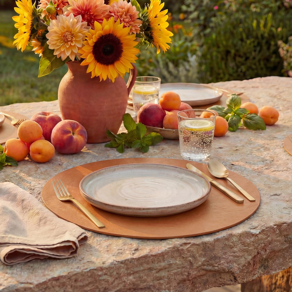 Rust Faux Leather Placemats Set of 4, 15 Inch Waterproof Wipeable Heat Resistant Vinyl Place Mats, Reversible Table