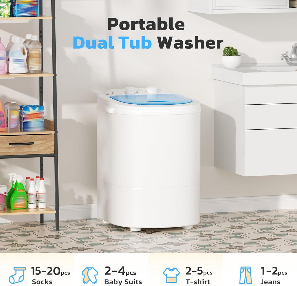 Portable Washing Machine, 5.5 Lbs Compact Mini Portable Washer, 110V Single Tub Laundry Washer Machine for Apartments