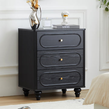 Fluted 3 Drawer Dresser, Modern Mid Century Chest of Drawers, Wood Storage Small Dresser Organizer Living Room