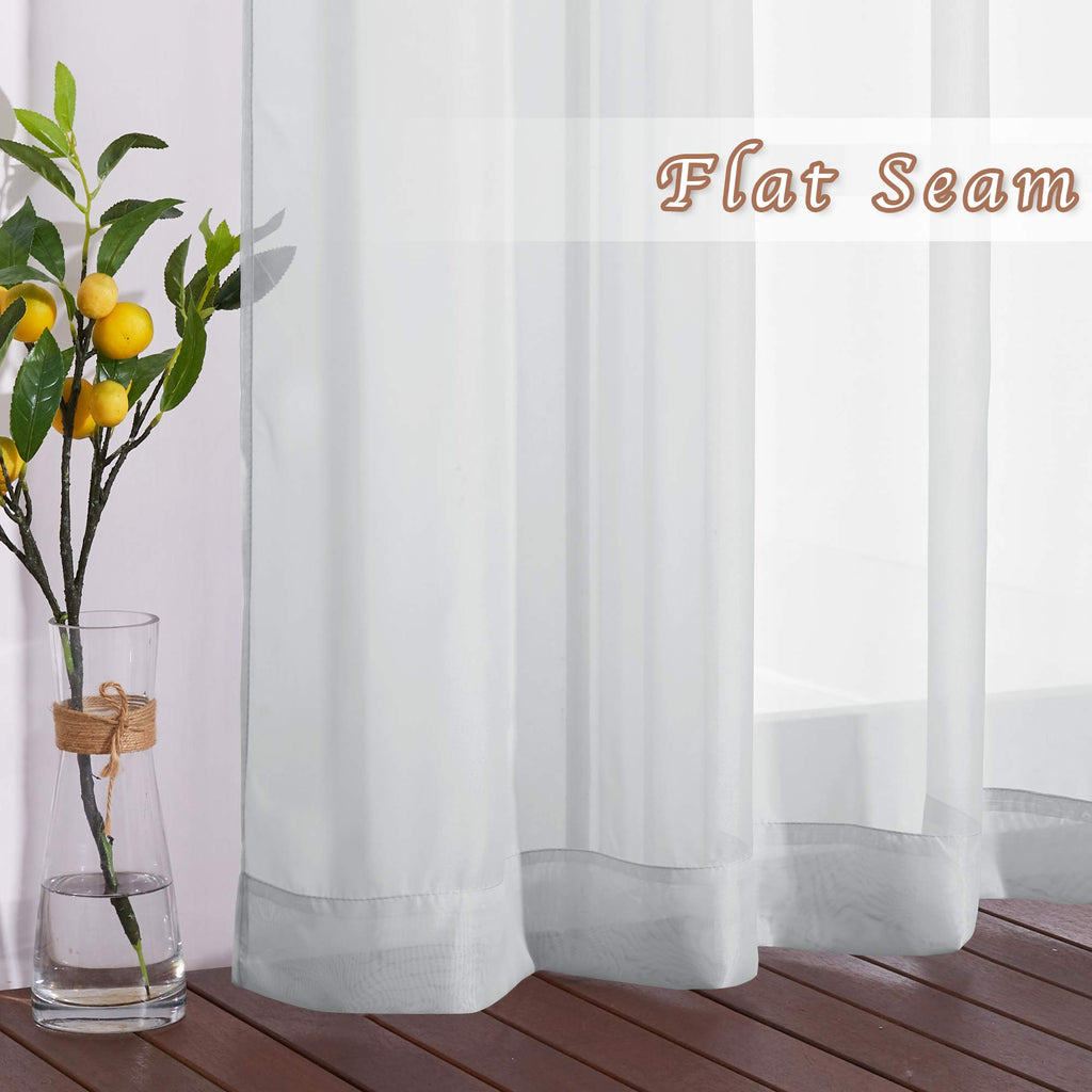 Patio Door Sheer Curtains 63 inch Length, Ring Top Voile Textured Airy Sheer Curtains and Drapes Elegant /Living