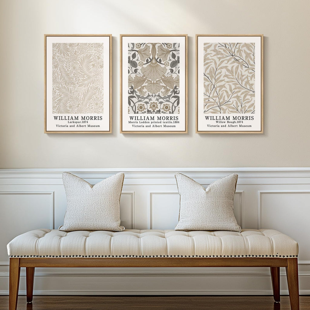 Large Framed William Morris Botanical Canvas Wall Art Set of 3, 16x24 In