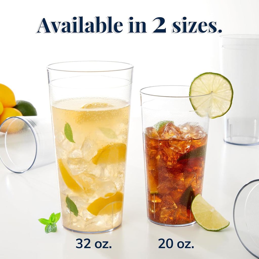 Cafe Plastic Reusable Tumblers (Set of 12) 32-Ounce Iced-Tea Cups Clear | Value Set of Restaurant Style Drinking