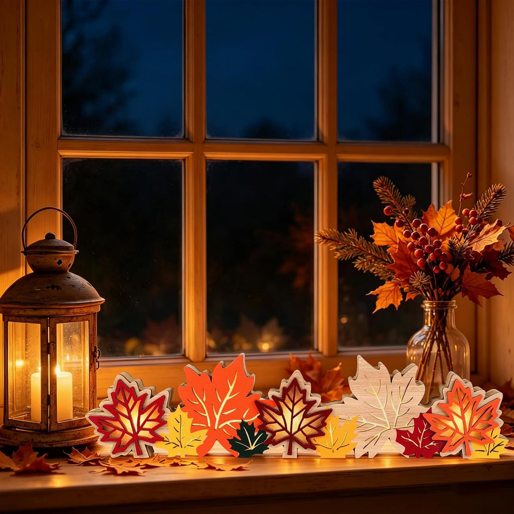 Lighted Fall Decorations Wooden Maple Leaf Table Light