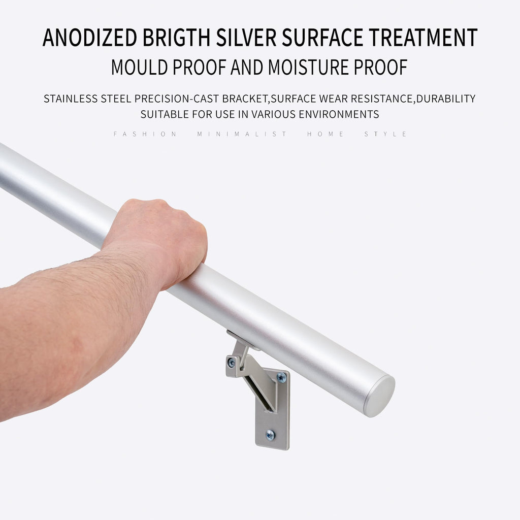16 FT Handrails Kit for Indoor Outdoor Stairs, Modern Aluminum Handrail Set, 1.4" Diameter Bar, Adjustable 304 Stainless