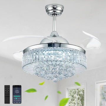 42'' Fandelier Ceiling Fan with Light, Retractable Fan, Chrome