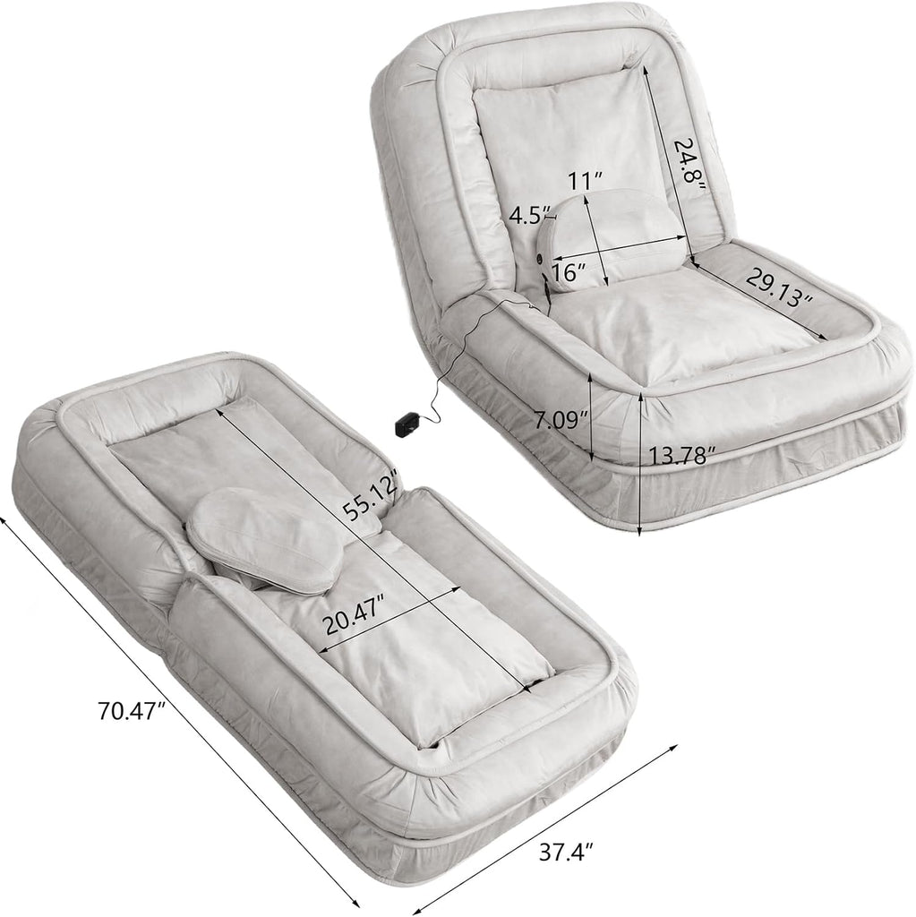 Upholstered Human Dog Bed, Bean Bag Floor Bed with 5 Position Adjustable Backrest, Sleeper Sofa with Massage Pillow