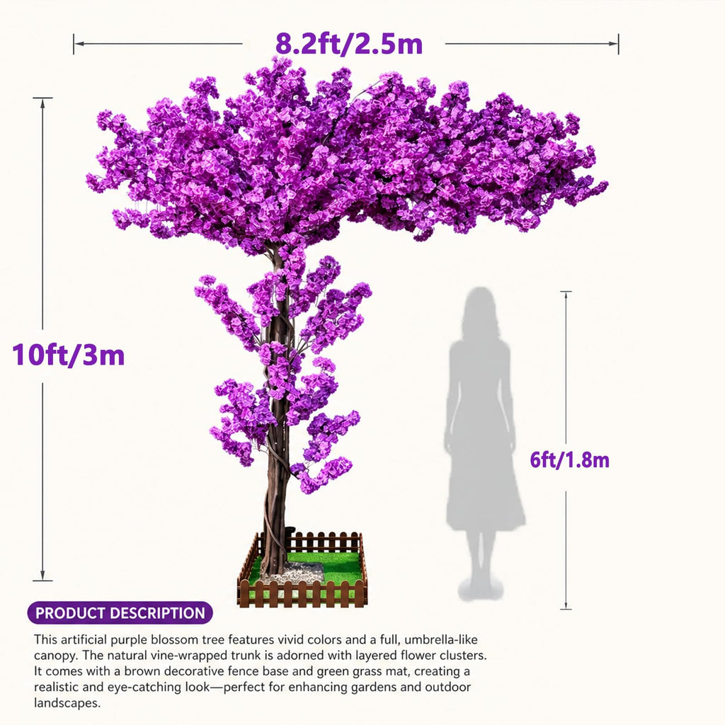 10FT Tall Artificial Cherry Blossom Trees Purple for Indoor Outdoors, Faux Fake Cherry Blossom Tree Living Room