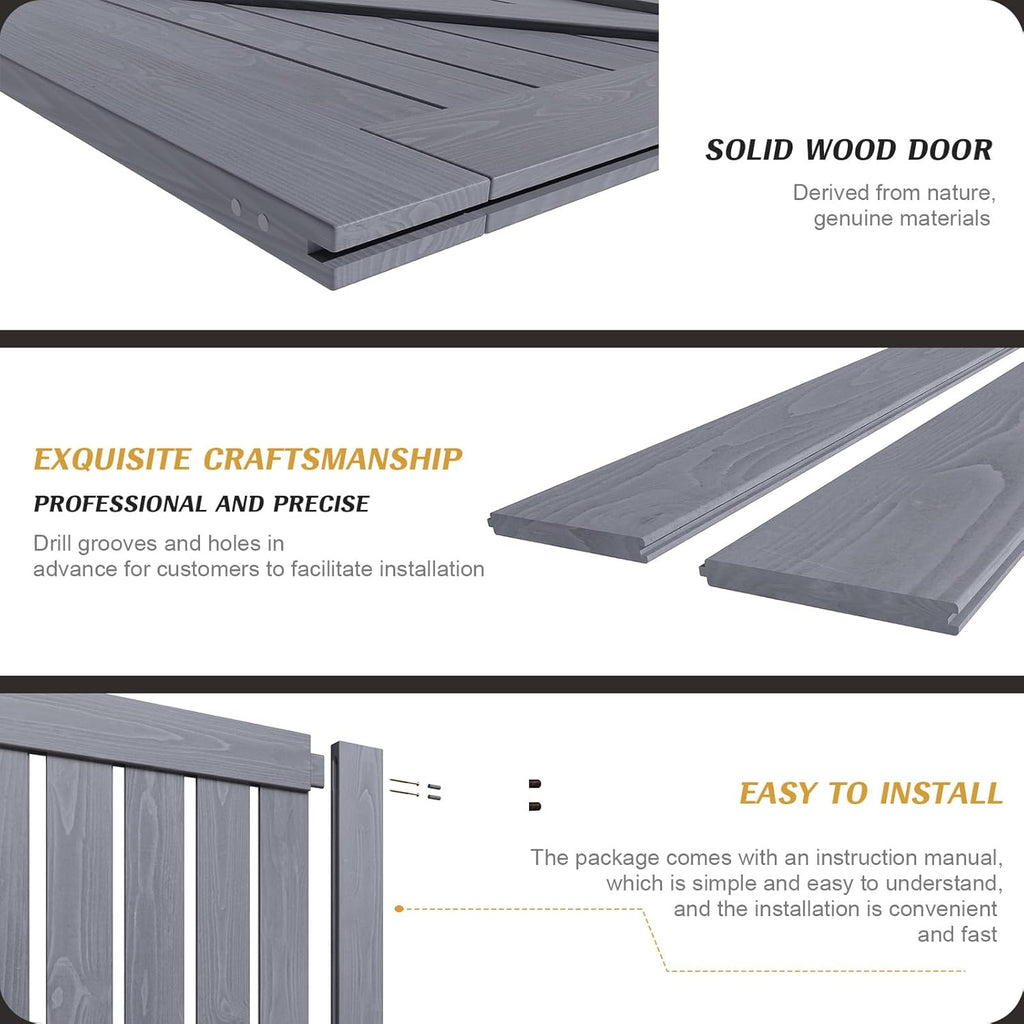 36in x 84in Gray Wood Barn Door Slab with 6.6ft (79inch) Barn Door Hardware Track Kit Included, Doub