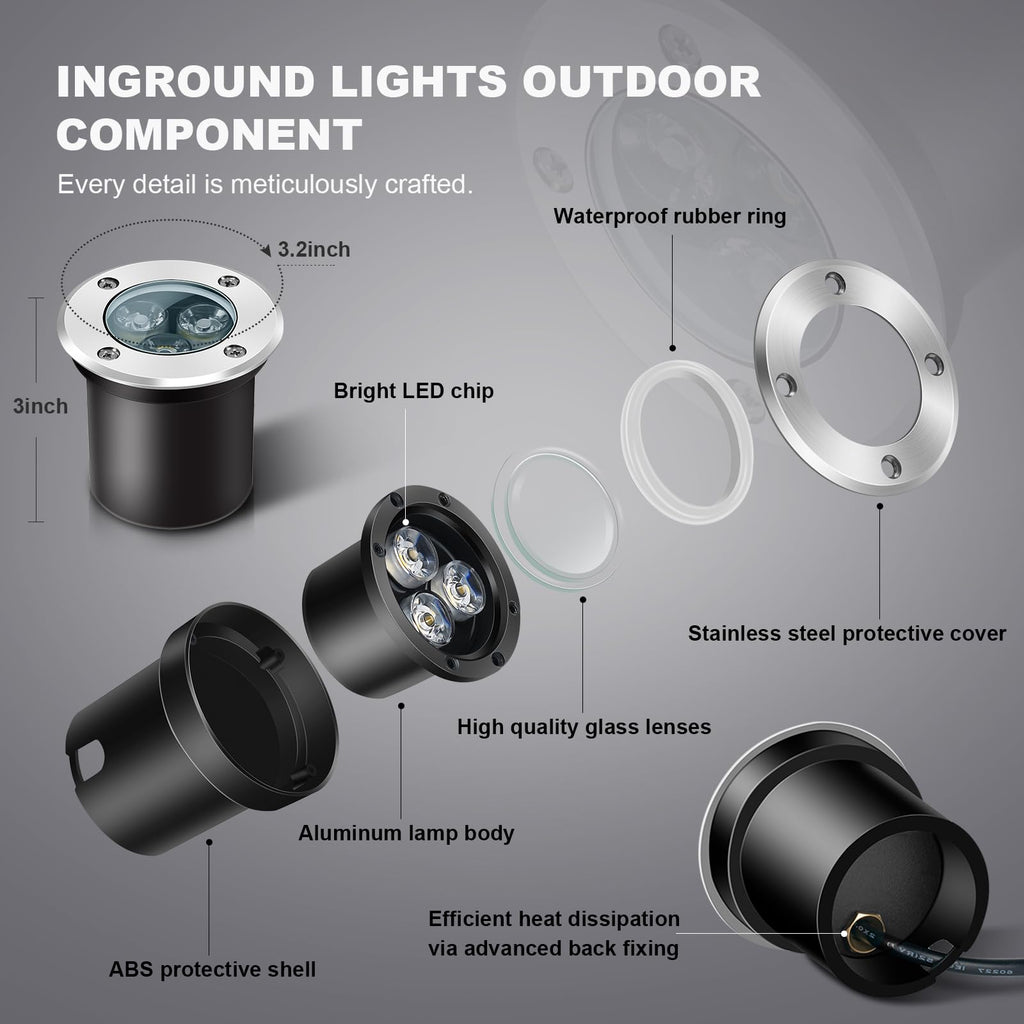 4 Pack 3w 12v Low Voltage In-ground Lights LED Landscape Light Waterproof IP67 Pathway Lights Outdoor spotlights