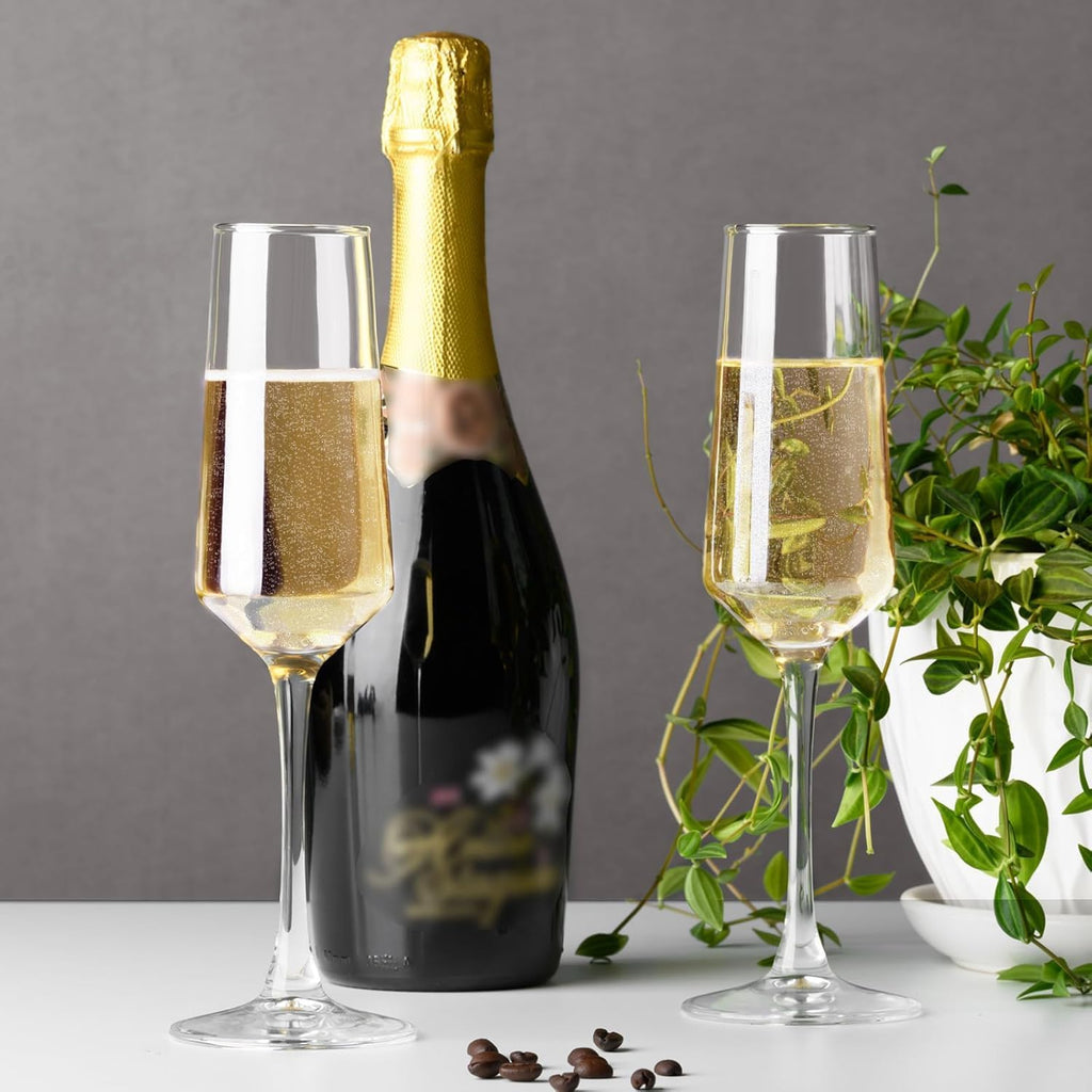 Champagne Flutes, Champagne Glasses Set of 4, Elegant 8.5oz glass champagne flutes, Gift for Birthday, Wedding