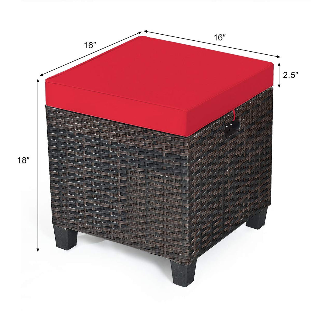 2PCS Patio Outdoor Ottomans, Rattan Wicker Ottoman Seat w/Removable Cushions, Rattan Footstool Footrest Seat Set