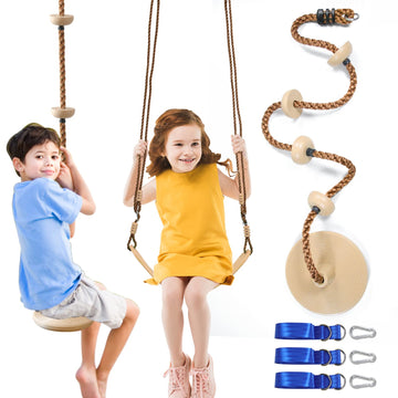 Tree Swing Climbing Rope 2 Pack Multicolor with Platforms Red Disc Swings Seat - Outdoor Playground Set Accessories