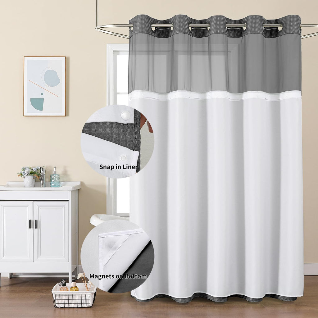 Charcoal Grey No Hook Waffle Shower Curtain Set, 36 x 75 Inch