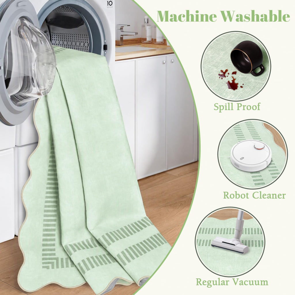Scalloped Washable Kitchen Hallway Runner Rug
