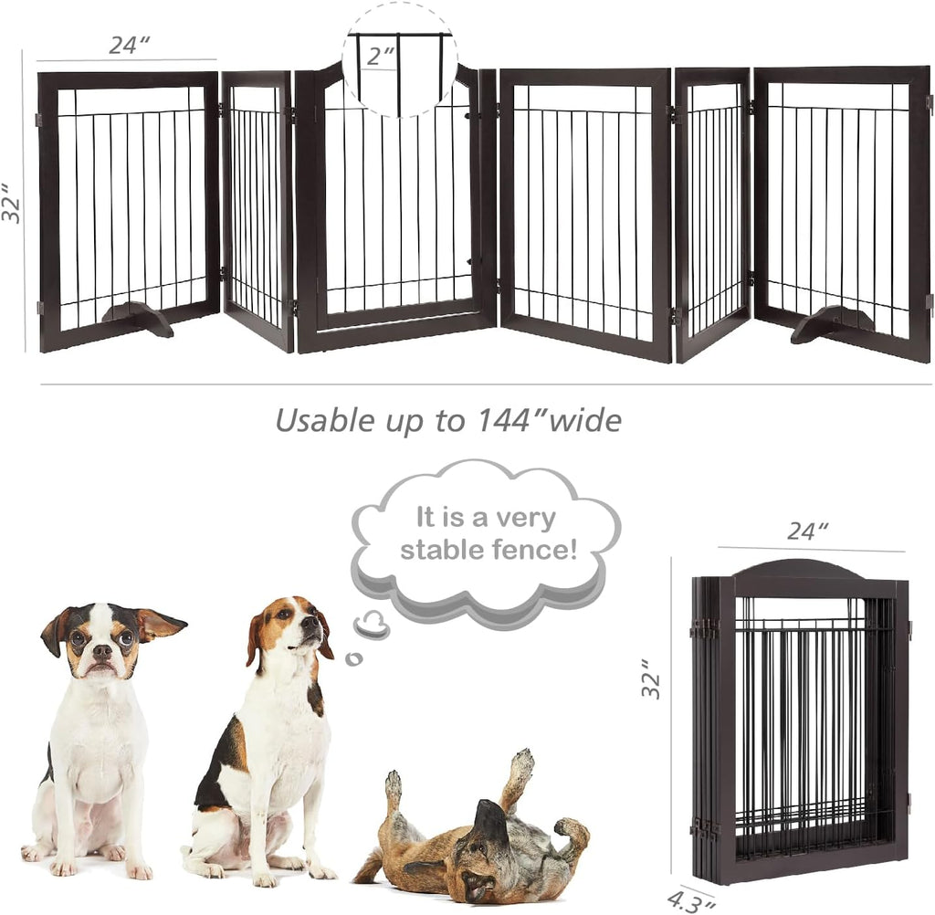 Dog Gate Indoor with Door, Freestanding, Foldable, 144" Wide, 30" H