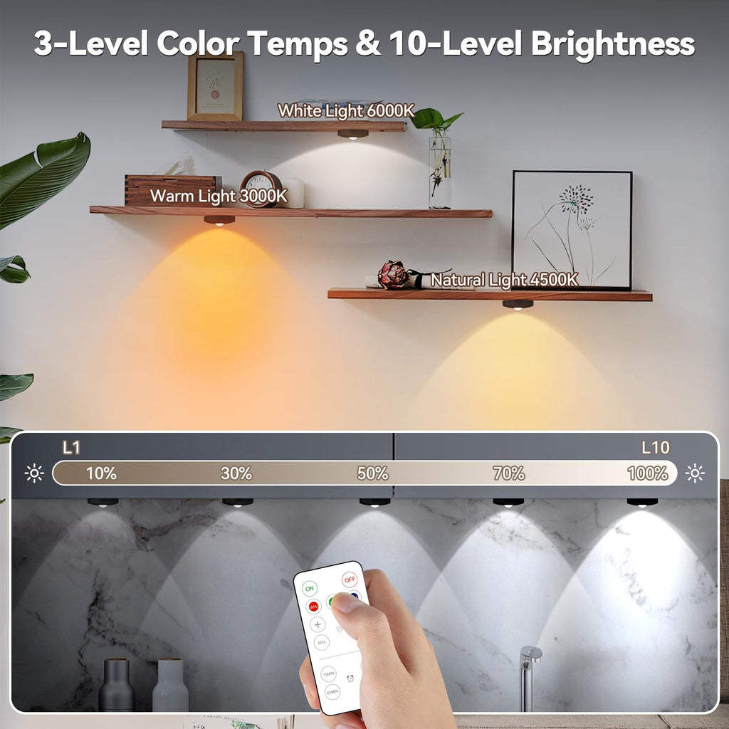 Rechargeable Puck Lights with Remote, 12 Pack Magnetic Under Cabinet Lighting, 1500mAh Battery Operated LED Tap
